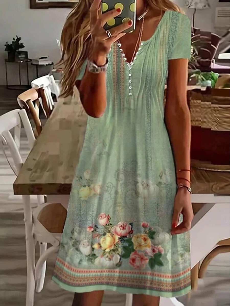 Per donna Mini Abito Abito a trapezio Abito Estivo Casual Quotidiano Vestibilità regolare Grafico Manica Corta Collo a V Nero Bianco Rosa Verde Estate del 2026 a $31.99 –P6