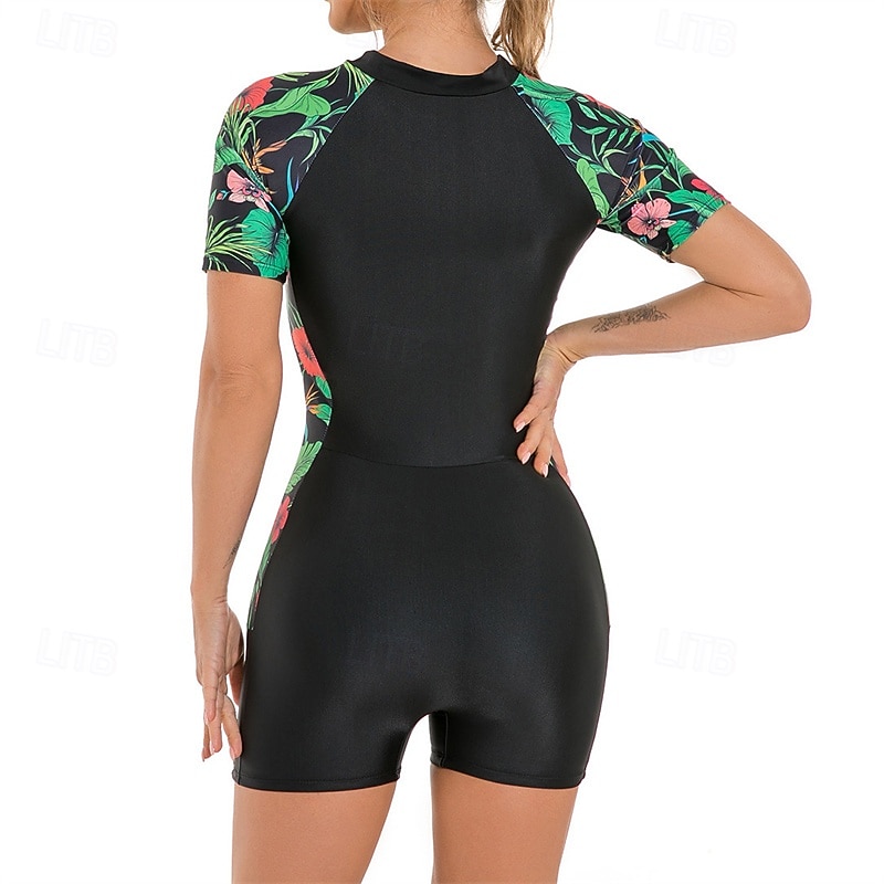 Dame Rash-guard One-Piece Badetøy UV Solbeskyttelse UPF50+ Lettvekt Kortermet Spandex Badetøy Badedrakt Forside Glidelås Svømming Surfing Strand Vannsport Sommer Vår Høst 2025 - $20.79 –P5