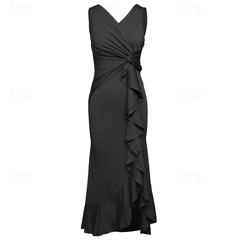 Dames Halflange jurk Feestjurk Cocktail jurk Bruiloft gast jurk Elegant Modieus Bruiloft Feest Speciale gelegenheden Normale pasvorm Effen Mouwloos V-hals Zwart Wijn Rood Marineblauw Zomer 2025 - $29.99 –P8