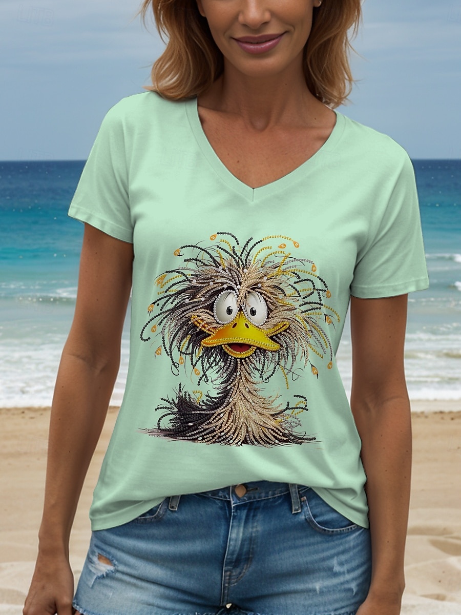 Pentru femei Tricou Grafic Animal Epocă Stilat Clasic Manșon scurt În V Topuri obișnuite Zilnic Imprimeu Alb Roz Îmbujorat Albastru piscină Trifoi Vară Primăvară 2025 - $19.99 –P6