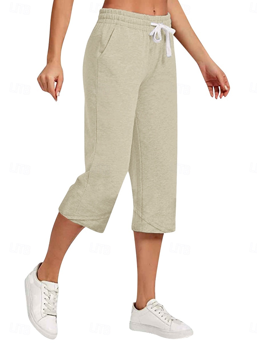 Women's Cotton Linen Pants Capri Pants Solid Color Chinos Basic Casual Calf-Length High Waist Plain Pocket Drawstring Comfort Outdoor Micro-elastic Vacation Street Daily Black White Red Apricot 2025 - $19.99 –P1