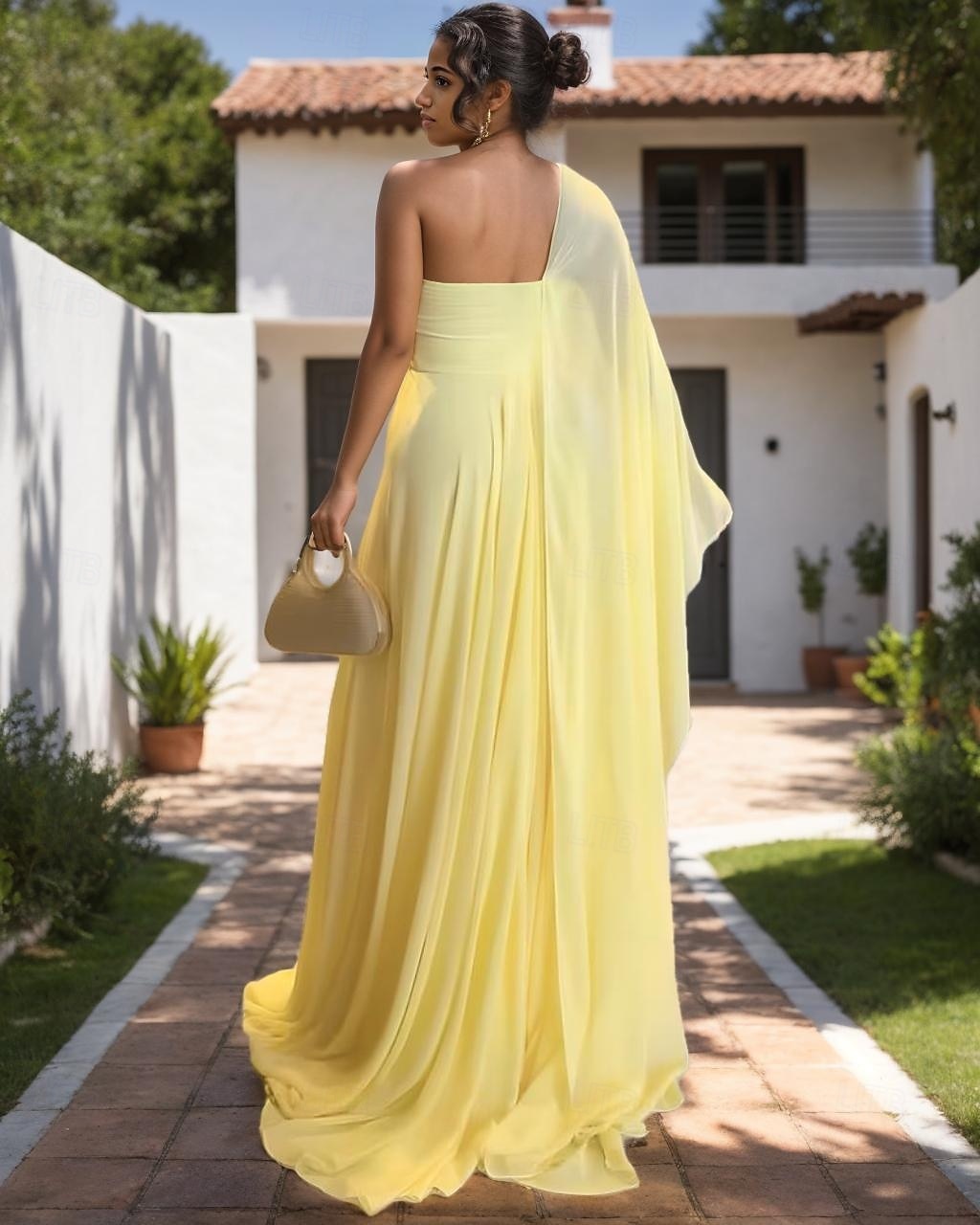 Robes de mariée Sirène  Trompette Une épaule Sans manches Longueur de sol en mousseline de soie Robes de mariée avec fleurs de 2025 ? $182.99 –P3