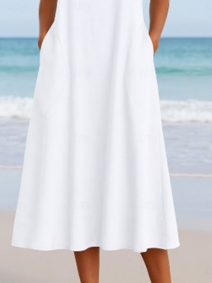 Women's Midi Dress White Dress Casual Dress Tank Dress Summer Dress Fashion Basic Modern Daily Beach Weekend Regular Fit Plain Sleeveless Crew Neck White Summer 2025 - $28.99 –P3
