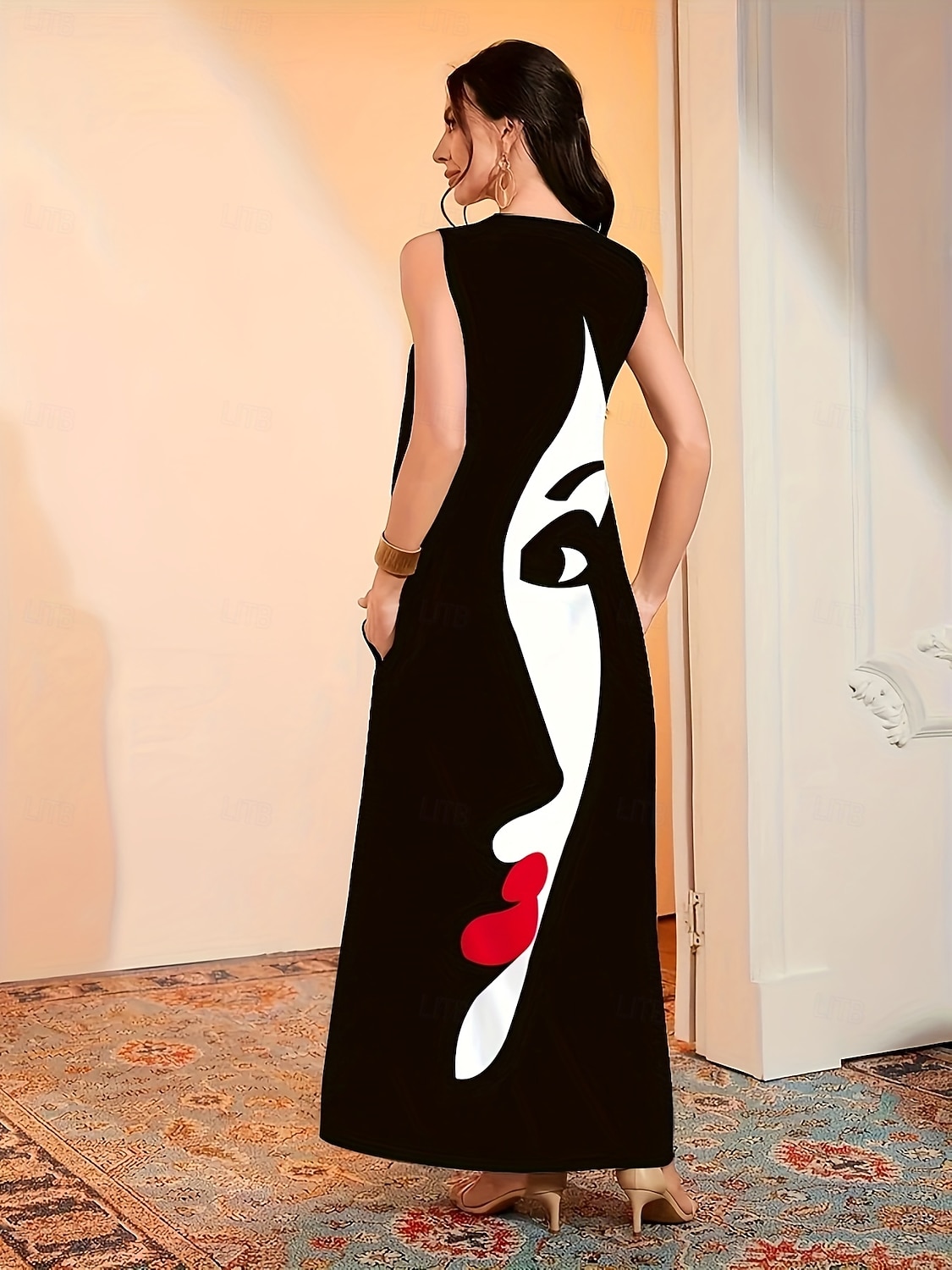 Femmes Robe maxi Robe trapèze Robe d'été Vacances Occasionnel Boho Quotidien Fête Coupe Ample Graphique Abstrait Sans manches Col en V Bleu Blanche Rouge Été de 2026 ? $39.99 –P4