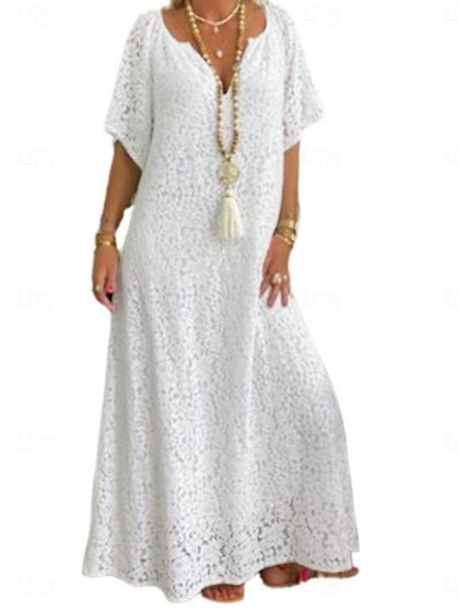 Robe Maxi Femme Robe A Ligne Uni Vacances Décontractée Boho Extérieur Sortie Ajustement Normal Graphique Manches Courtes Col V Noir Blanc Bordeaux Été de 2025 ? $41.99 –P3