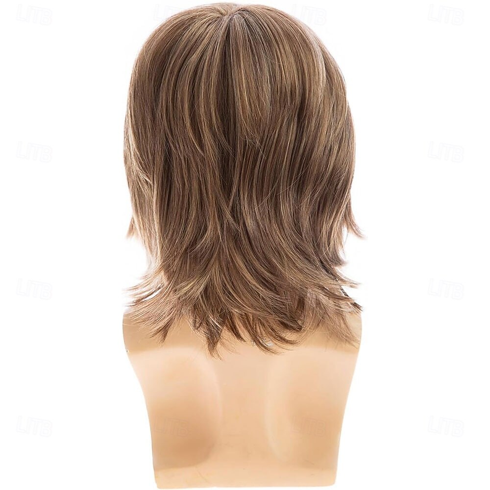 kort brun parykk for menn lysebrun lagdelt naturlig fluffy syntetisk hår parykk for daglig fest 2026 - $25.99 –P3