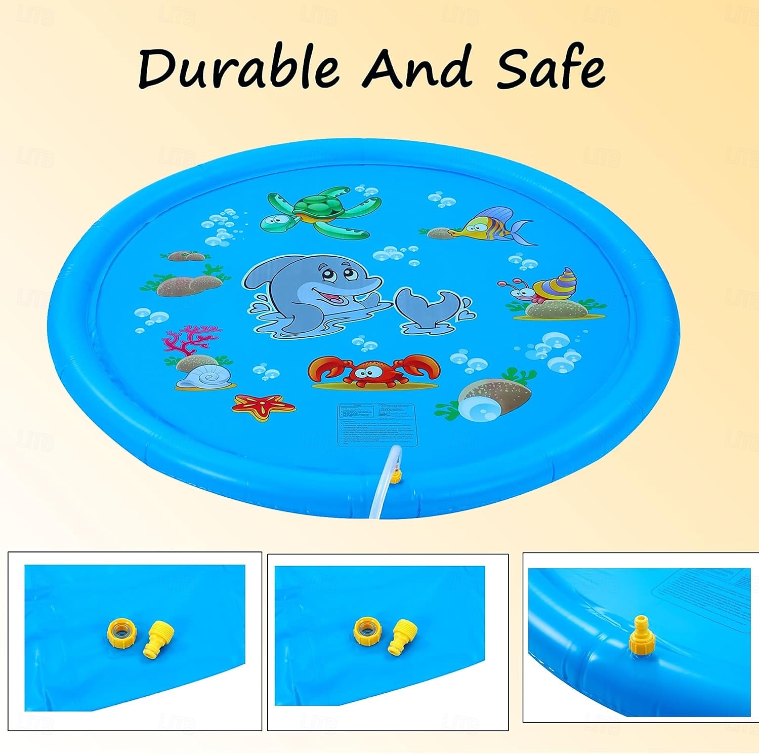 Tapis de jeu d'eau d'extérieur de 39 pouces, motif de vie marine multicolore, tapis anti-éclaboussures en PVC durable avec arroseur, antidérapant bleu &gonflable idéal pour les jouets aquatiques de 2025 ? $27.99 –P3