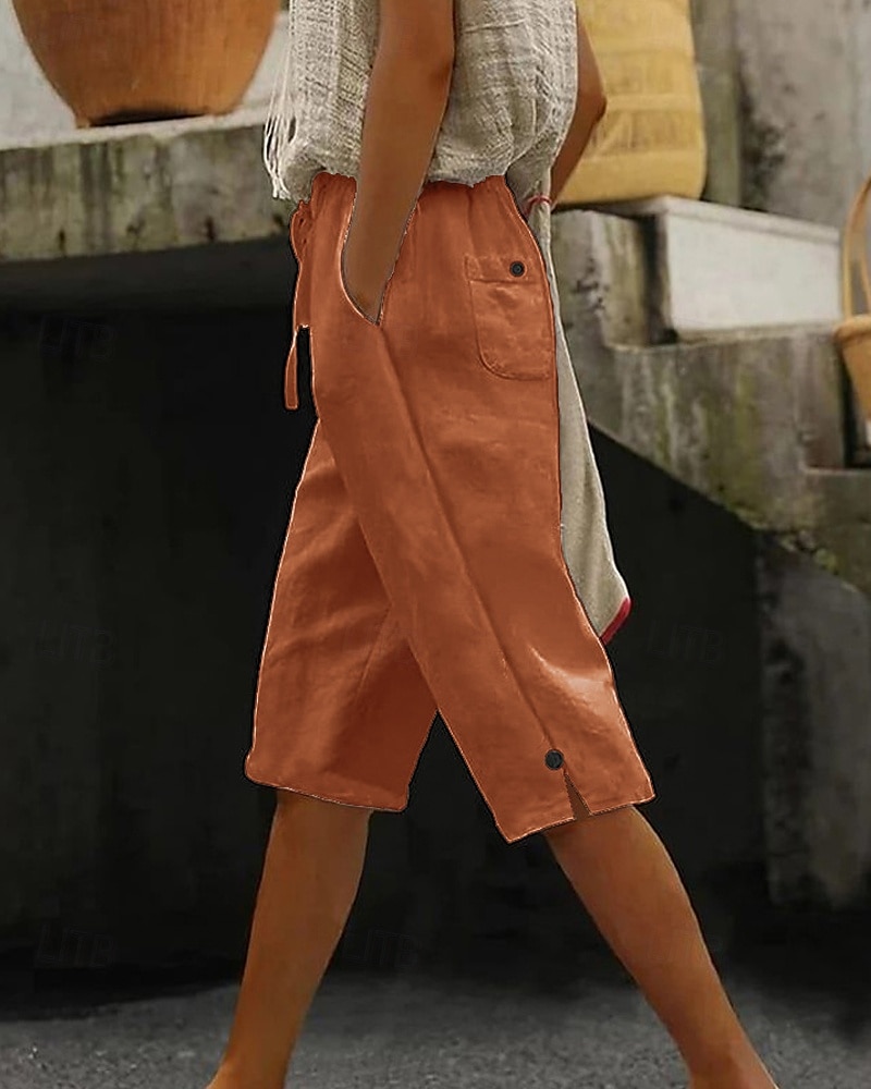 Women's Capri Pants Slacks Casual Calf-Length Natural Plain Pocket Elastic Drawstring Design Comfy Outdoor Outdoor Going out Orange red White Pink Blue Summer Regular Fit 2025 - €27.99 –P5
