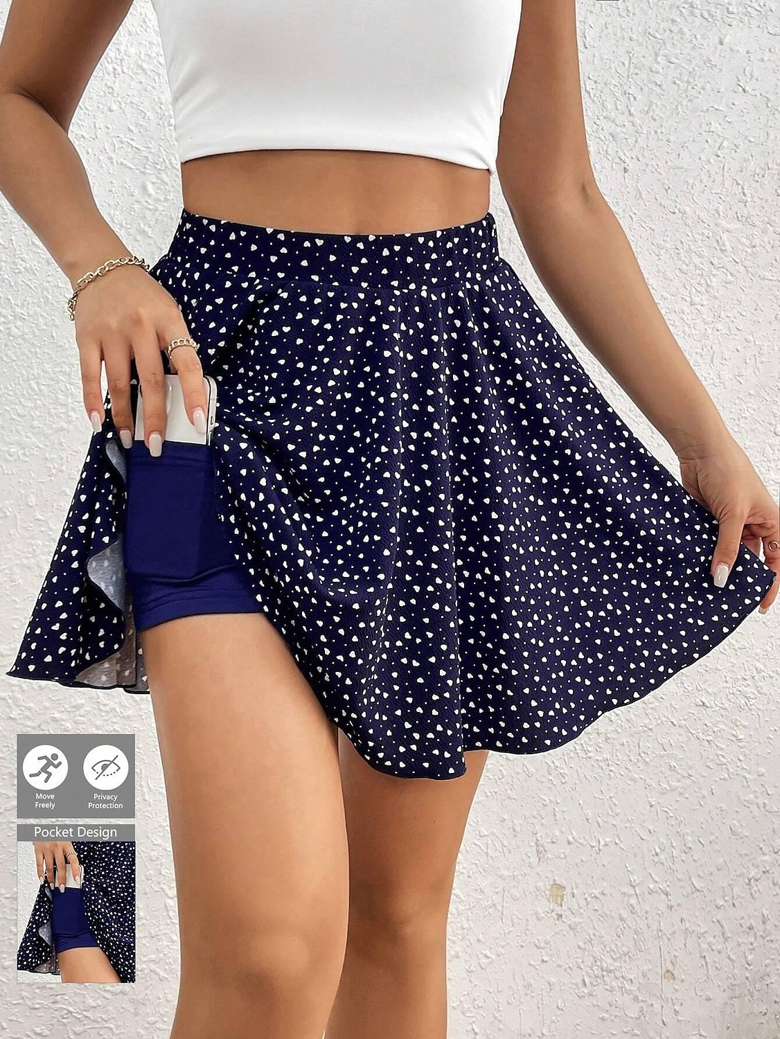 Jupe courte pour femmes culottes slim mode décontractée mini jupes taille haute graphique pois micro-élastique quotidien noir rouge bleu marine été polyester de 2025 ? $19.99 –P3