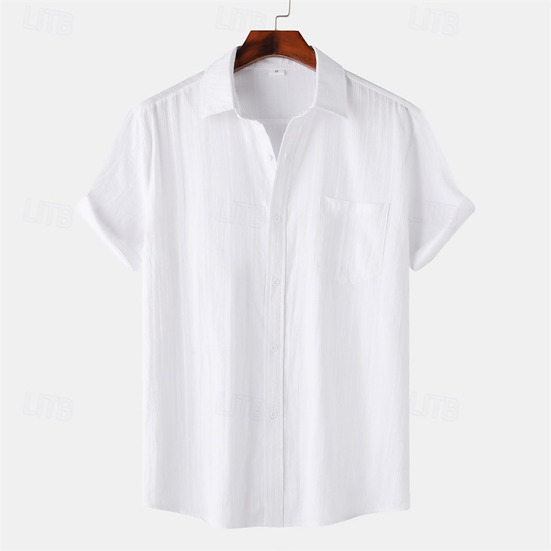 Herr Skjorta Casual skjorta Knapp upp skjorta Slät Semester Gata Svart Vit Gul Armégrön Kortärmad Kavajslag Sommar Kläder Button-Down 2025 - $25.99 –P7