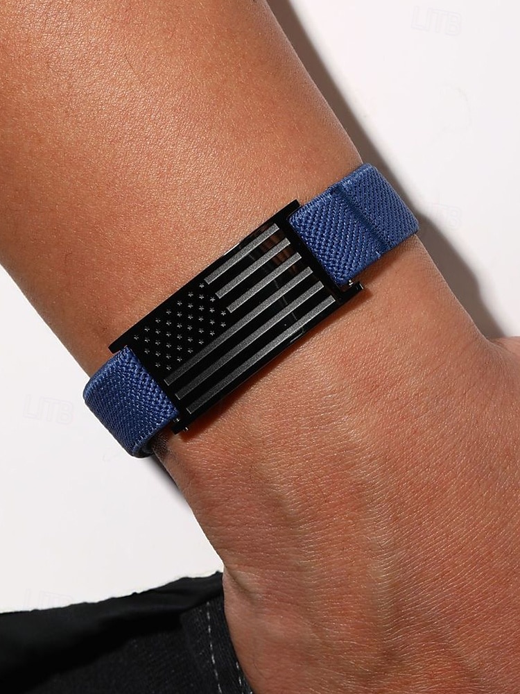 Pulsera ajustable con bandera estadounidense para hombre: correa de nailon elástica con placa de acero inoxidable, pulsera de estilo patriótico para el Día de la Independencia, veteranos y ropa informal diaria. 2025 - $14.99 –P2