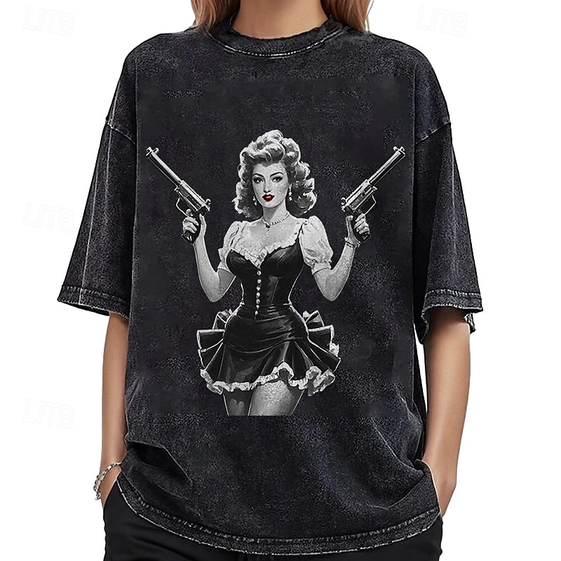 T-shirt Överdimensionerad Acid Washed Tee Retro affisch Retro flicka Grafisk Till Par Herr Dam Vuxna Maskerad Varmstämpling Ledigt / vardag 2025 - $24.99 –P3