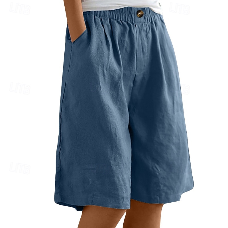 Dame Shorts Bukser Fritid Knelengde Naturlig عادي Lomme Elastisk midje comfy Utendørs Dagligdagstøy Ut på byen Påfugl Blå Aprikos Lysebrun Lys Himmelblå Sommer Normal 2025 - $16.99 –P12