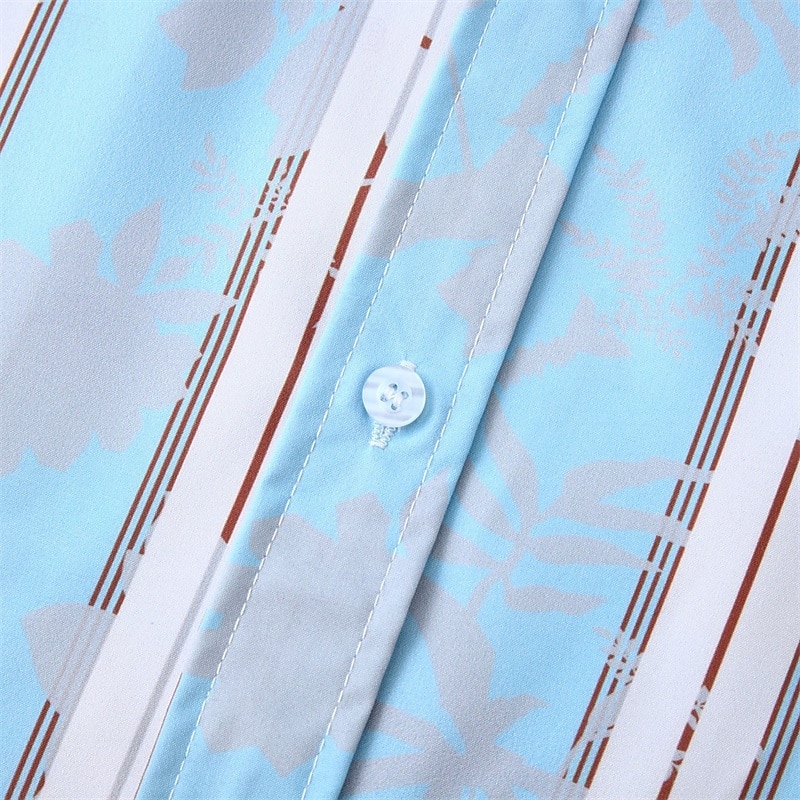 Per uomo Camicia Camicia Estiva Camicia casual Camicia da Spiaggia Camicia con Bottoni Blu / bianco Manica Corta Strisce verticali Bavero Vacanza Camicia hawaiana Abbigliamento Poliestere Moda Casual del 2025 a $23.99 –P4