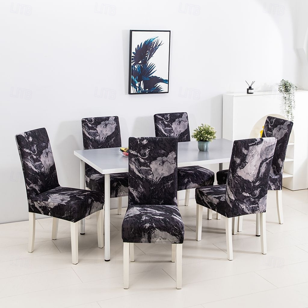 4/6 szt. elastycznych pokrowców na krzesła do jadalni, antypoślizgowych i modnych pokrowców na krzesła do jadalni, prostych geometrycznych nadruków, ochronnych pokrowców na krzesła do wystroju wnętrz, 2025 - $15.49 –P4
