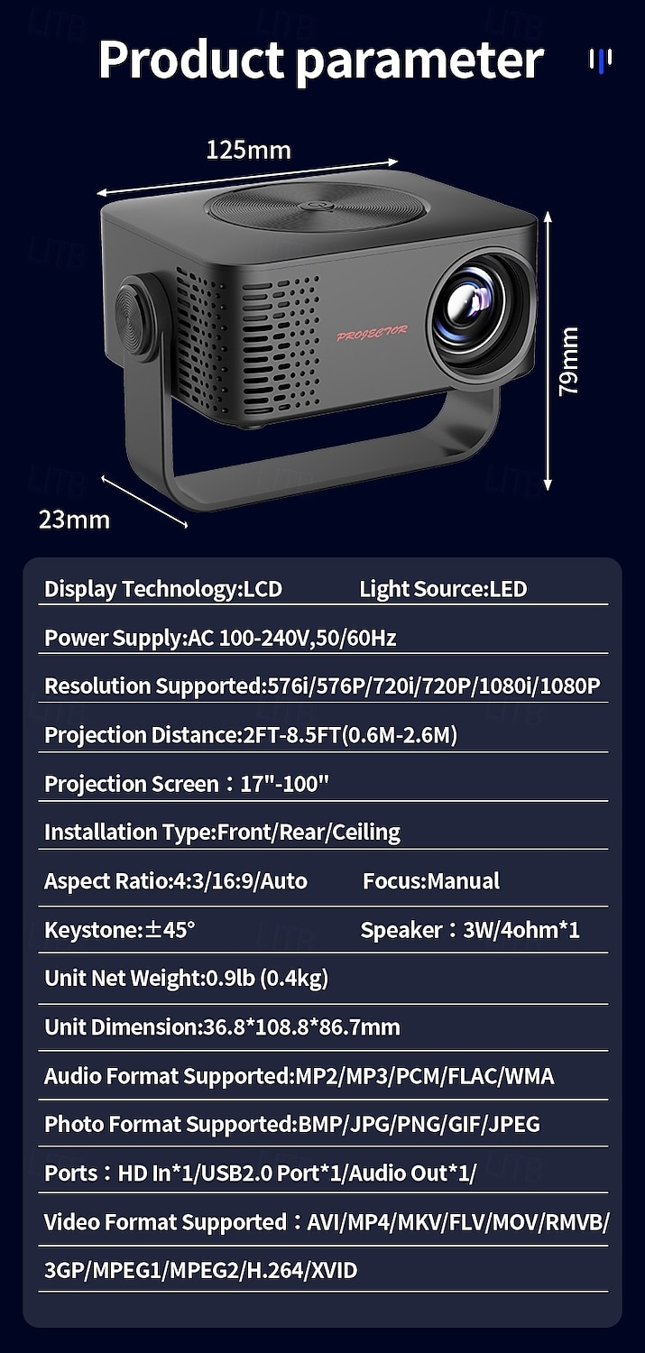 draagbare projector native 1080p 4k autofocus en keystone-correctie 360 graden verstelbare standaard afneembaar draagbaar 2025 - $159.99 –P15
