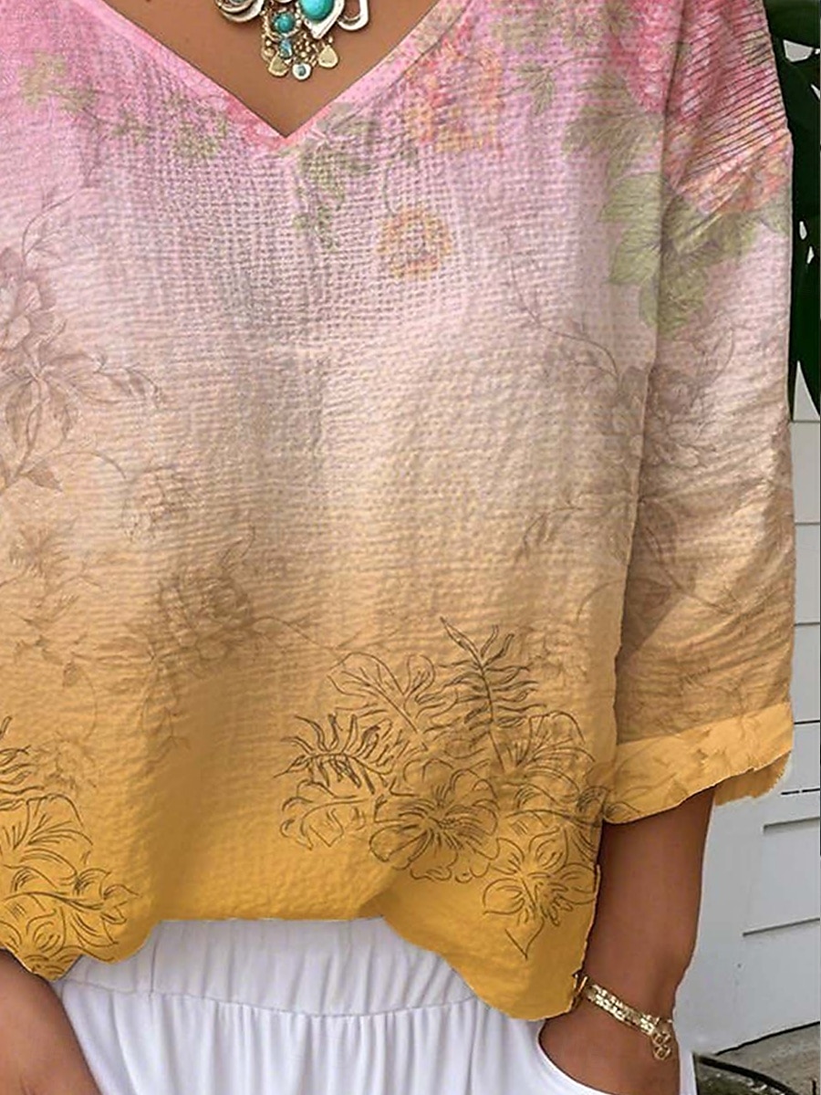 Femmes Chemisier A Ombre Fleuri Graphique ancien Tropical Élégant Manche 3/4 Col en V Hauts Réguliers Quotidien Sortir Week-end Vert Claire Rose Claire Été Printemps de 2025 ? $24.99 –P4