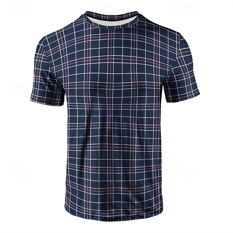 Herren T Shirt Henley Hemd T-Shirt Kurzarmshirt Kurzarm Rundhalsausschnitt Sommer Karo Mode Designer Basic Kariert Urlaub Straße Ausgehen Schwarz Blau Dunkel Blau Top T-Shirt für Herren 2025 - $10.99 –P5