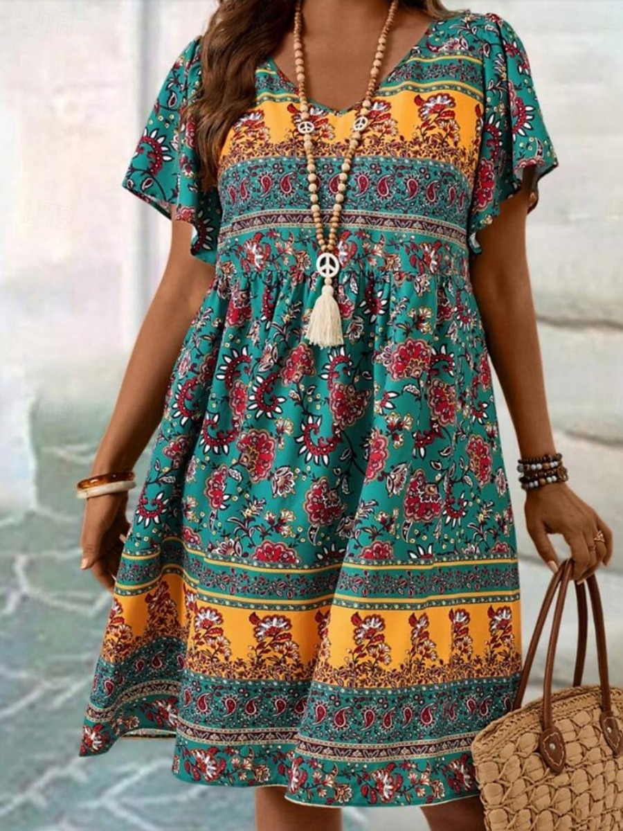 Women's Mini Dress Casual Dress Floral Dress Summer Dress Boho Dress Fashion Modern Daily Beach Weekend Regular Fit Floral Short Sleeve V Neck Black White Royal Blue Blue Summer 2025 - $17.99 –P3