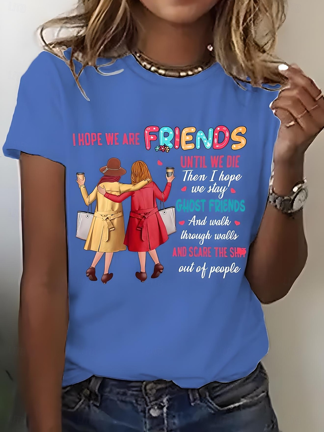 Dames T-shirt Afdrukken Grafisch Brief Vintage Stijlvol Klassiek Korte mouw Strakke ronde hals Ronde hals Normale tops Dagelijks Weekend blauw Zwart Wit Blozend Roze Paars Zomer Lente friends 2026 - $22.99 –P2