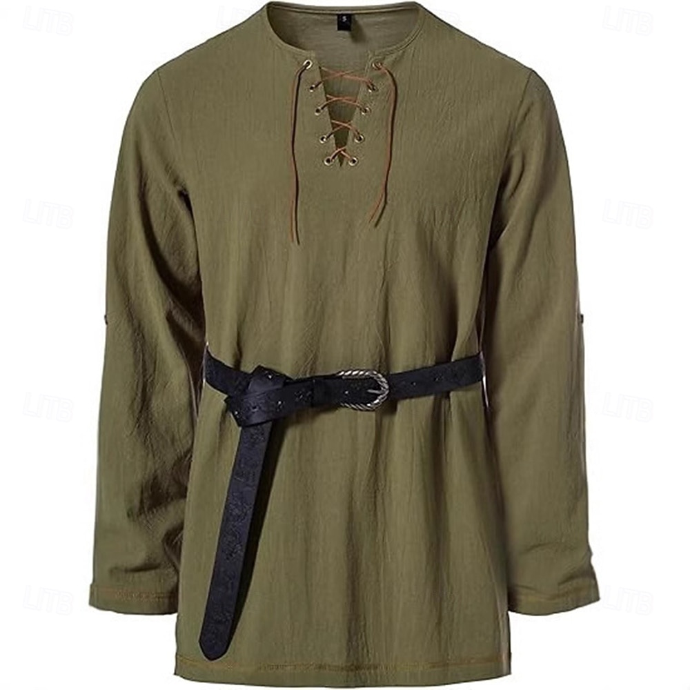 Middeleeuws Renaissance 17e eeuw Gemiddelde Lengte Blouse / overhemd Cosplay kostuum Ridder Viking Keltische ridder Trekkoord Effen Kleur Kostuum Voor heren Piraat Halloween Maskerade Casual 2025 - $28.99 –P7