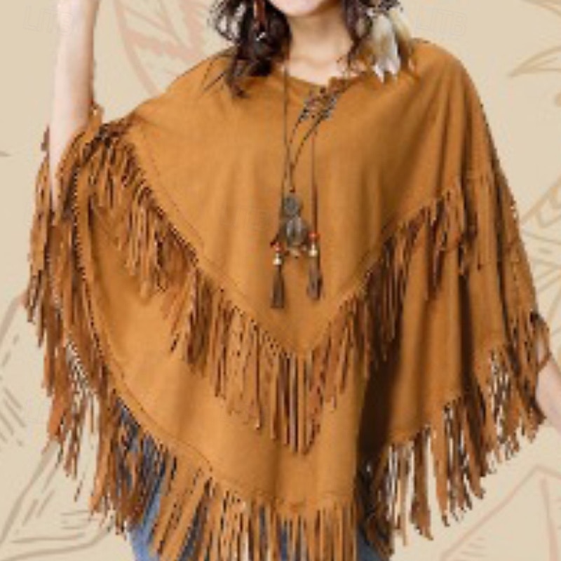 Dame Bluse عادي Stilfull 3/4 ermer Crew-hals Vanlige topper Ferie Ut på byen Frynser Brun Sommer 2025 - $25.99 –P2