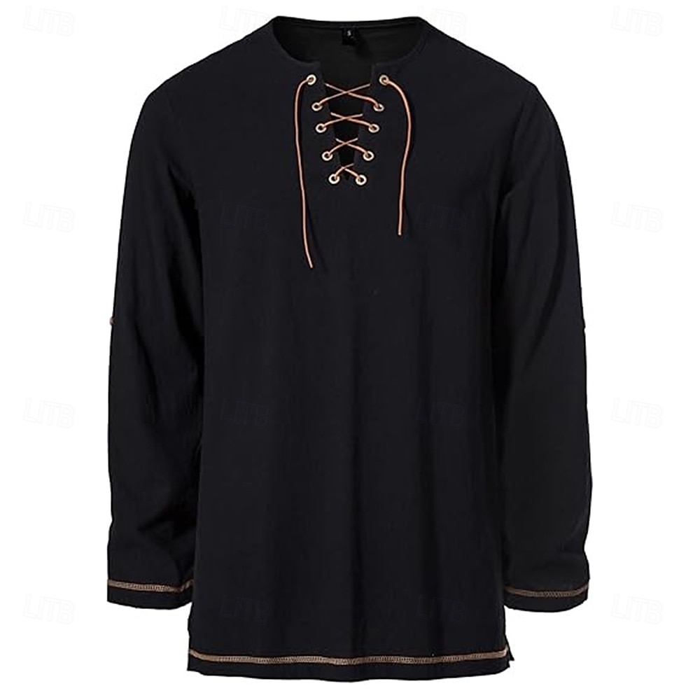Middeleeuws Renaissance 17e eeuw Gemiddelde Lengte Blouse / overhemd Cosplay kostuum Ridder Viking Keltische ridder Trekkoord Effen Kleur Kostuum Voor heren Piraat Halloween Maskerade Casual 2025 - $28.99 –P13