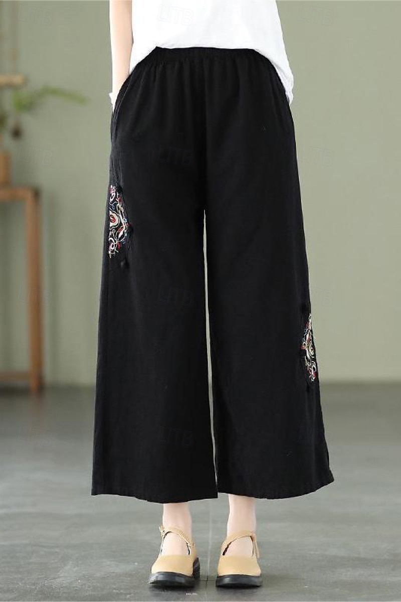 Per donna Pantaloni in cotone e lino Moda Streetwear Lunghezza intera Naturale Floreale Ricamato Tasca Elastico in vita Comodo All'aperto Confortevole All'aperto Vacanza Ferie Aalbicocca Blu cielo del 2025 a $22.99 –P4