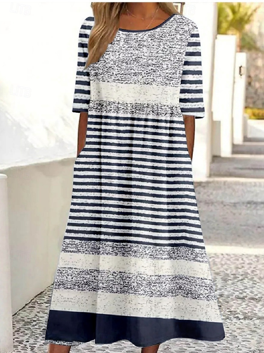 Femmes Robe Midi Robe Décontractée Robe de patinage Robe d'été Mode Moderne Quotidien Week-end Robe d'Automne Coupe régulière Fleuri Demi Manches Col en V bleu marine Marron Vert Automne de 2025 ? $21.99 –P1