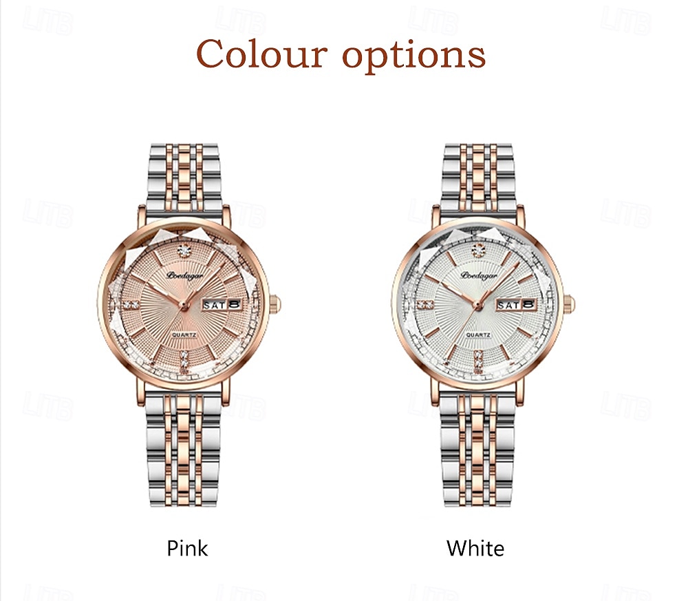 Women Quartz Watch Wrist Watch Retro Vintage Rhinestone Wristwatch Luminous Calendar Date Week Waterproof Stainless Steel Watch 2025 - $36.99 –P6