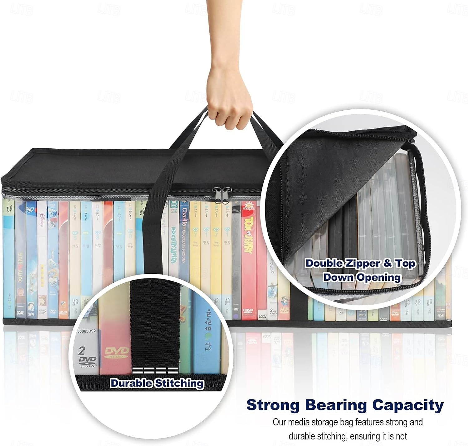 Lot de 2 sacs de rangement pour CD, étuis, supports de boîtiers DVD, sacs de transport de disques vinyles avec poignées, organisateur de stockage multimédia pour DVD/CD/jeux vidéo, disques Blu-ray de 2025 ? $13.99 –P5