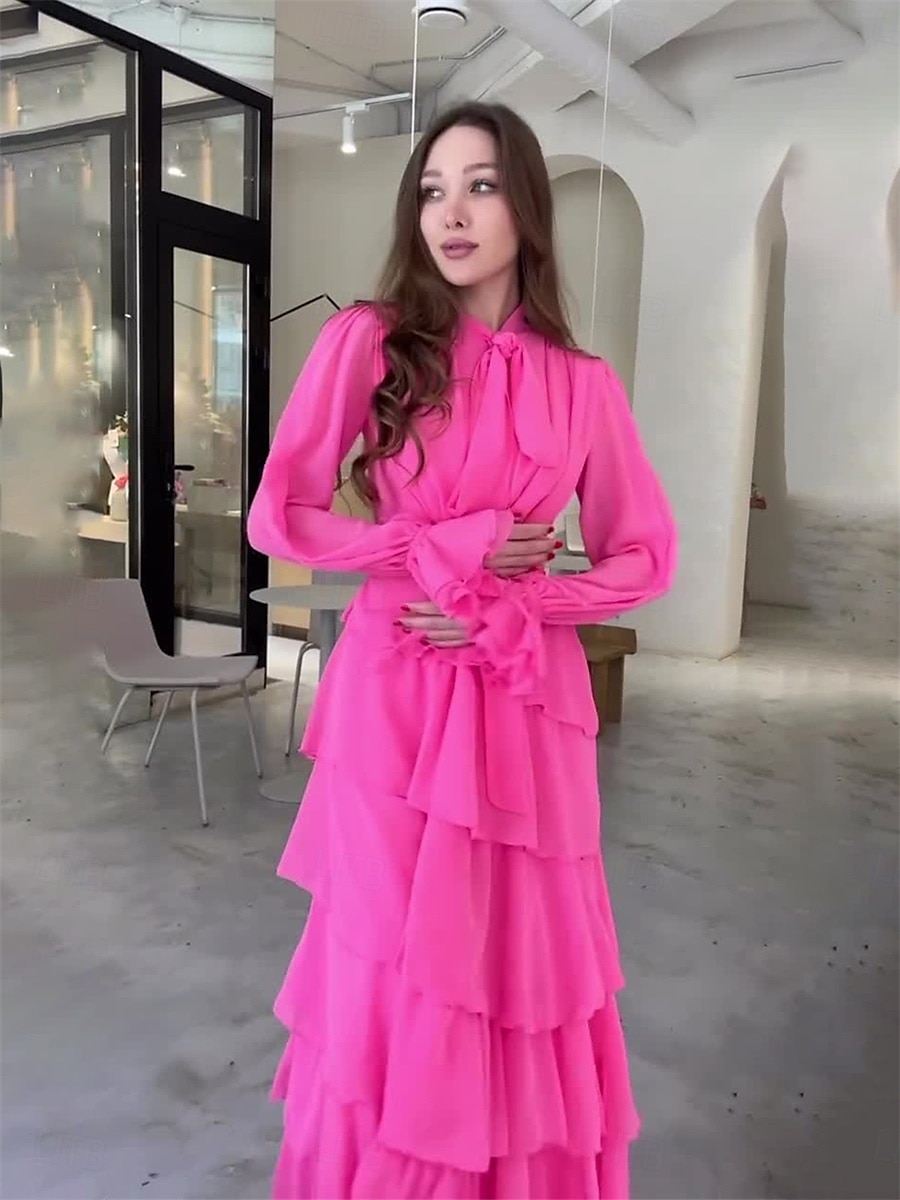 A-Linje Quinceanera Klänningar Elegant Klänning Formell Bröllop Golvlängd Lång Ärmar Hög Hals Chiffon med Volanger 2025 - $79.99 –P4