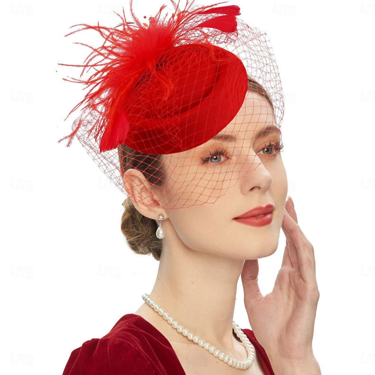 8656 Women\'s Pillbox Fascinator Hat Kentucky Feather Derby Kentucky Derby Fascinators | Milliner main image 2