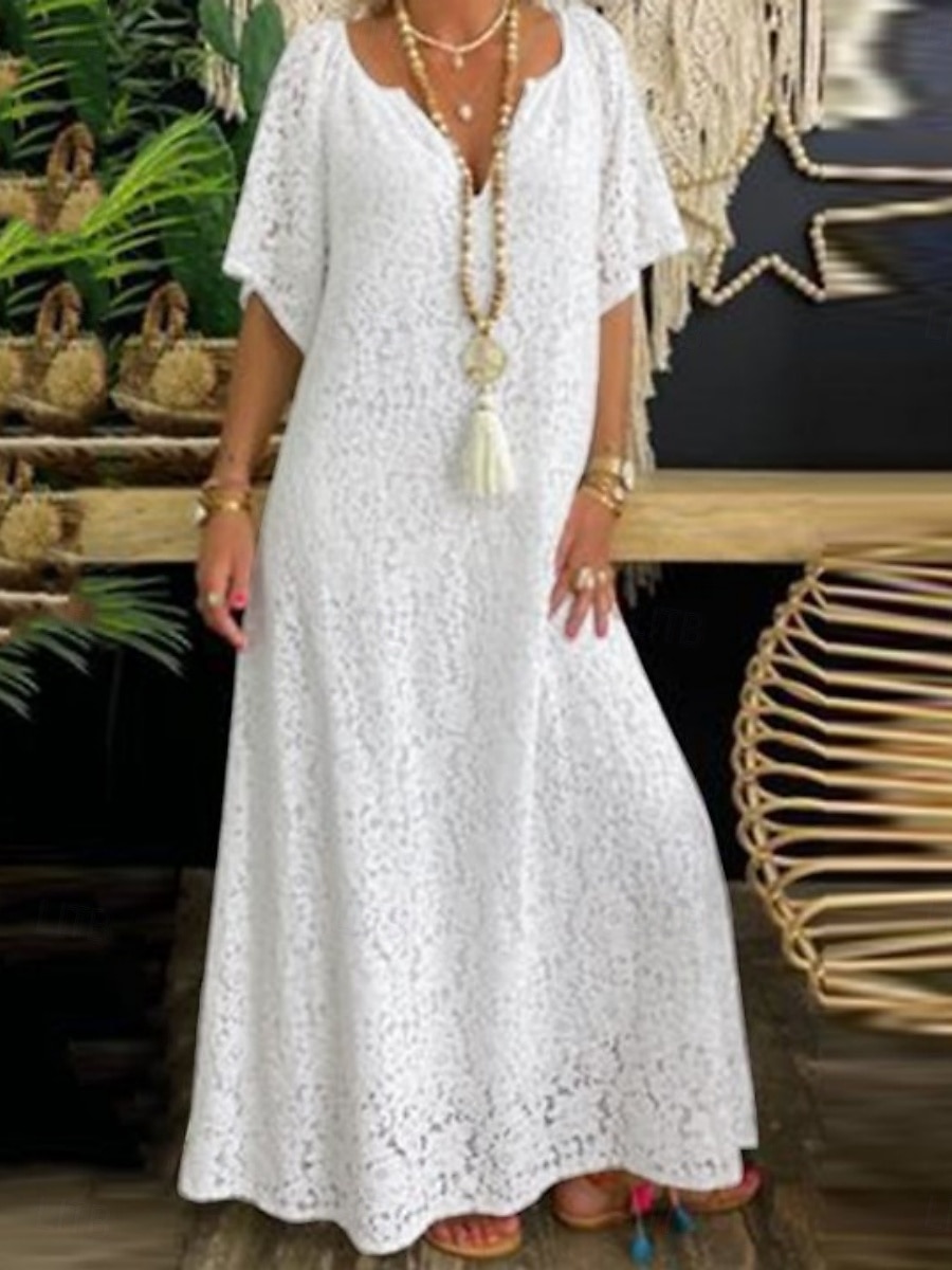 Robe Maxi Femme Robe A Ligne Uni Vacances Décontractée Boho Extérieur Sortie Ajustement Normal Graphique Manches Courtes Col V Noir Blanc Bordeaux Été de 2025 ? $41.99 –P2