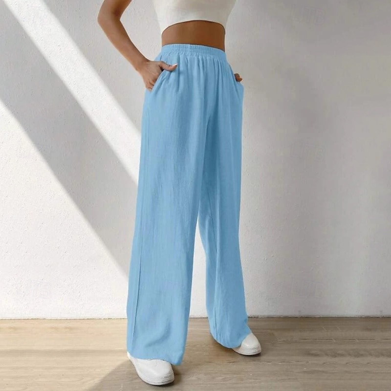 Women's Cotton Linen Pants Slacks Streetwear Casual Full Length Natural Plain Pocket Elastic Waist Comfy Comfortable Casual Daily Weekend Apricot Light Sky Blue Black Army Green Summer Regular Fit 2025 - €32.99 –P15