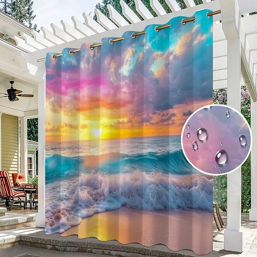 Waterproof Outdoor Curtain Privacy, Sliding Patio Curtain Drapes, Pergola Curtains Grommet 3D Ocean Beach Landscape For Gazebo, Balcony, Porch, Party, 1 Panel 2025 - $34.99 –P7