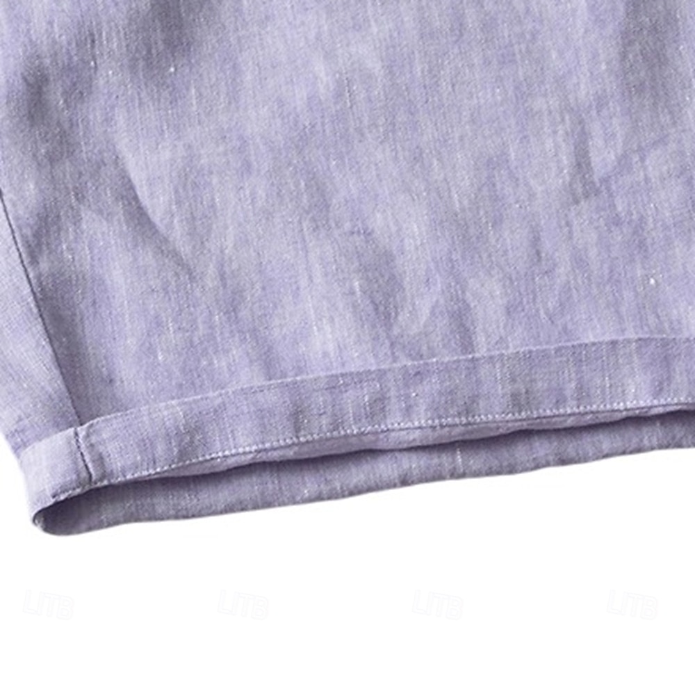 herrshorts i 100 % linne enfärgad knälång utomhus casual daglig semester etnisk stil denim blå ljus khaki oelastisk 2025 - $41.99 –P6