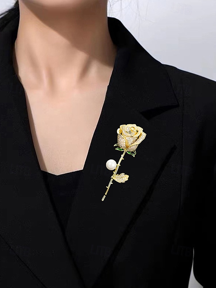 elegante Rosenblütenbrosche mit Perle – mit Strasssteinen besetzte Vintage-Anstecknadel für Damen, ideal als Muttertagsgeschenk, für formelle Anlässe und Blazer 2025 - $9.99 –P3