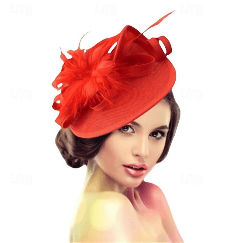 Coiffe Lin Chapeau Fedora Mariage Soirée Fête du thé Course de Chevaux Cocktail ancien Mignon Simple Avec Plume Casque Couvre-chef de 2025 ? $43.99 –P9