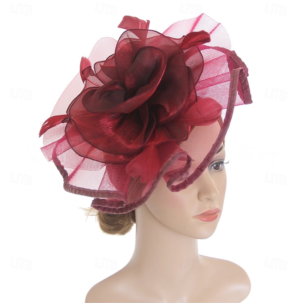 Hodeplagg Fjær Organza Fedora Hatt Bryllup Kveld Fest Te Fest Hesteløp Cocktail Vintage Sjarmerende Med Fjær Blomster Hodepryd Hodebekledning 2026 - $17.49 –P3
