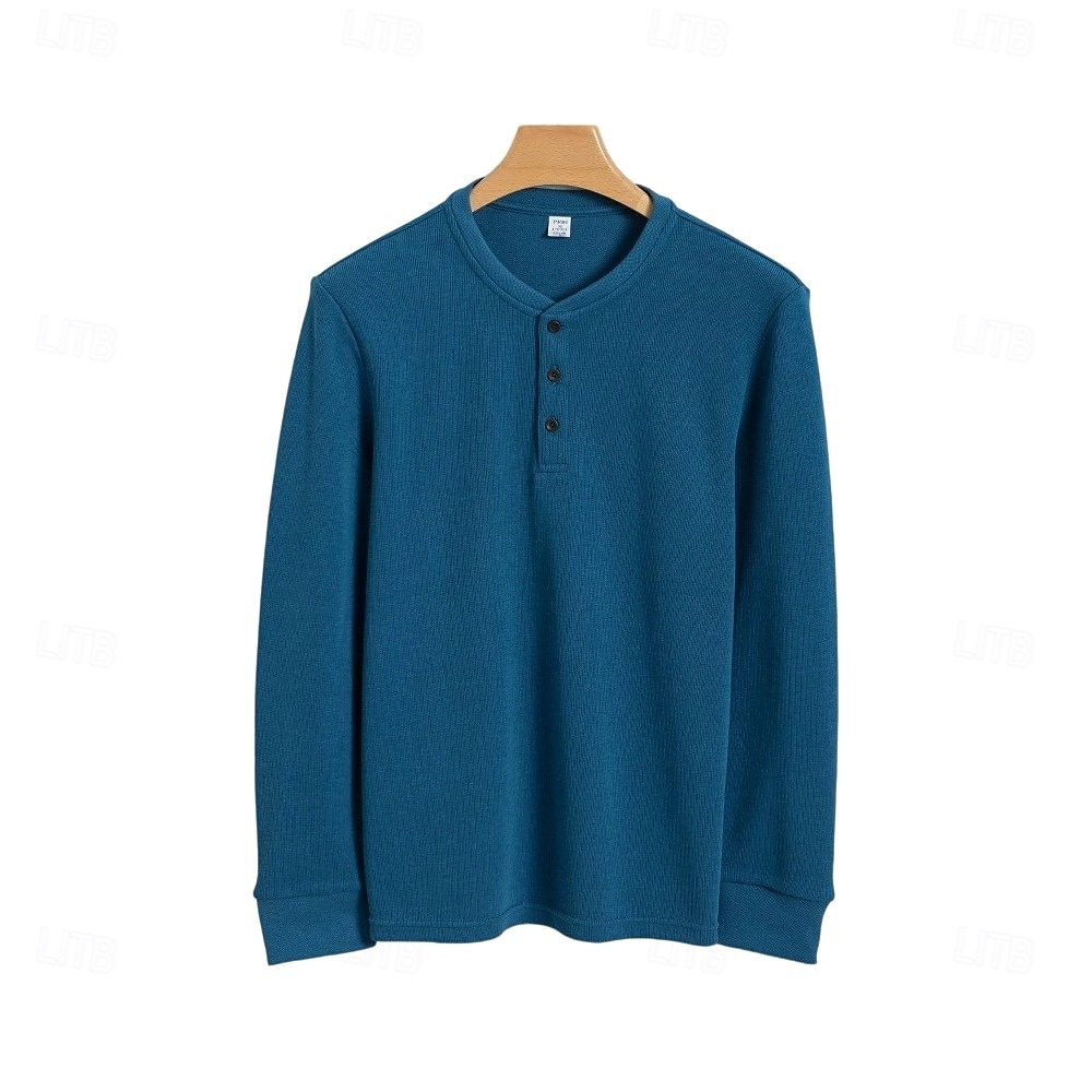 Homens Camiseta Manga Longa Cor Única Neutra Diário Casual Abotoar Henley Escola Casa Trabalho Todas as Estações Verde Escuro Cinzento Escuro Preto Camiseta Henley de 2025 por $27.99 –P9