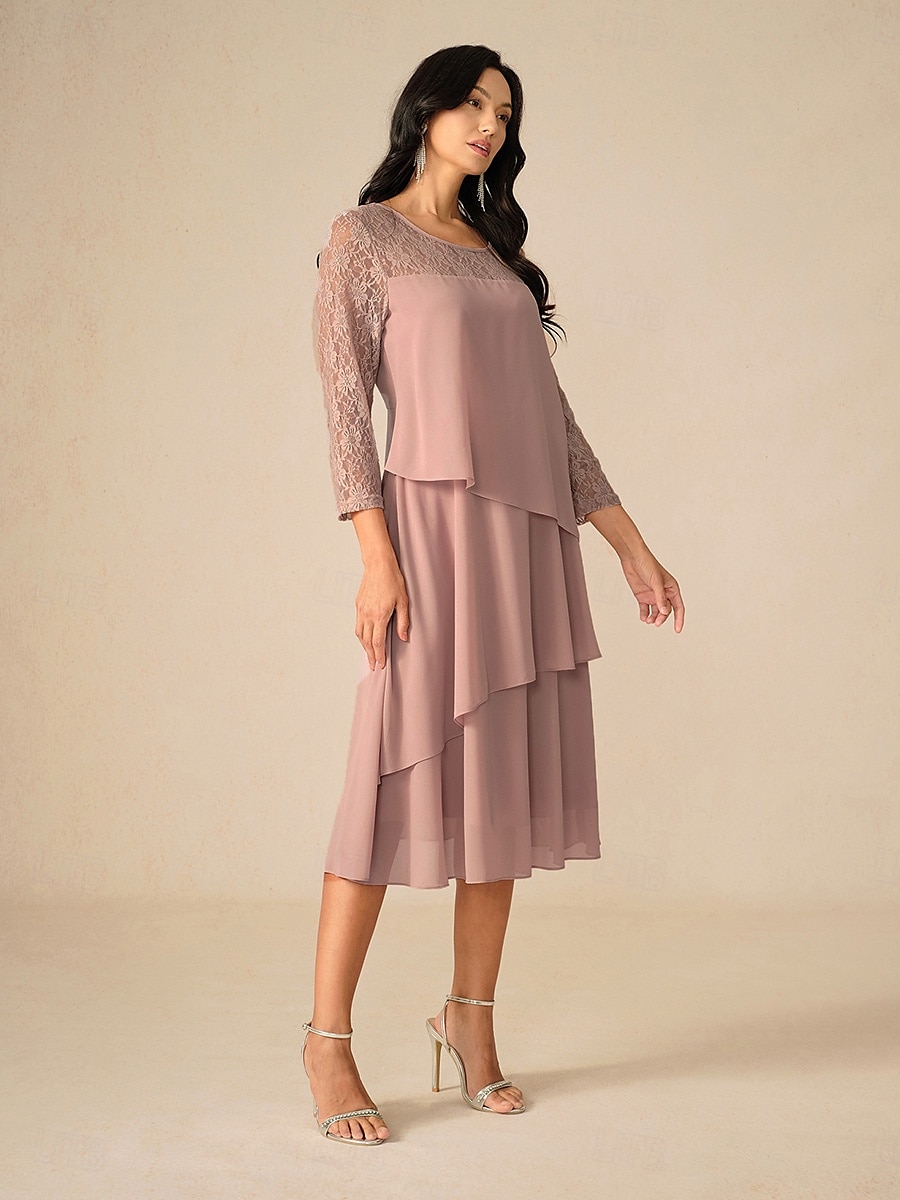 Dámské Midi šaty Krajkové šaty Šaty na párty Koktejlky Šaty pro svatební hosty Elegantní Večírek Dovolená Svatební host Koktejlový večírek Běžný Pevná barva 3/4 délka rukávu Tričkový Prašná růže Jaro 2025 - $23.59 –P5