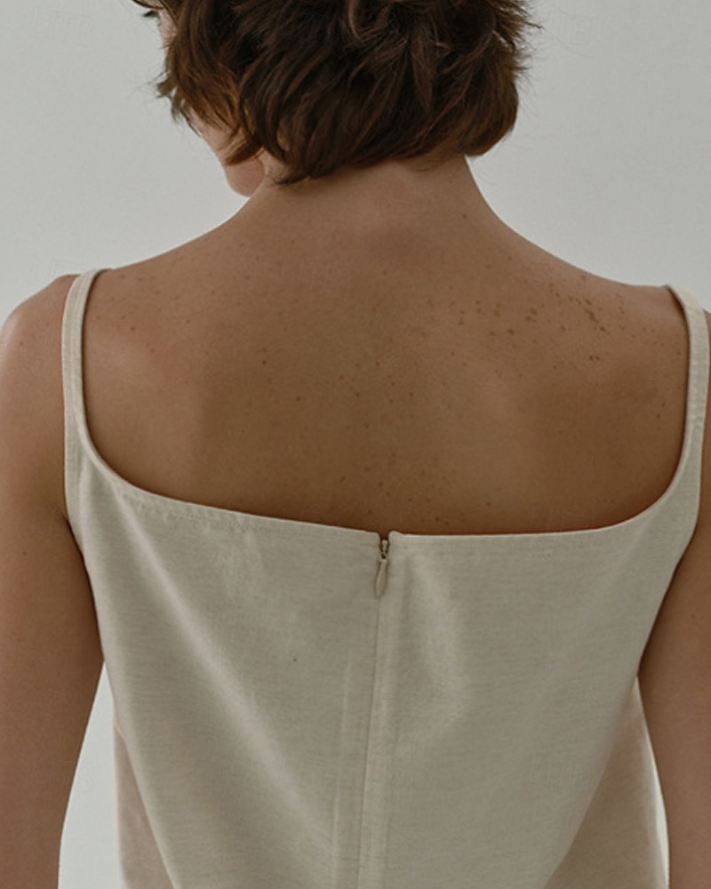Per donna Camicia di lino Blusa Semplice Moderno Casual Senza Maniche Spallina Top Regolari Quotidiano Ferie Uscire Asimmetrico Albicocca Estate del 2025 a $39.99 –P2