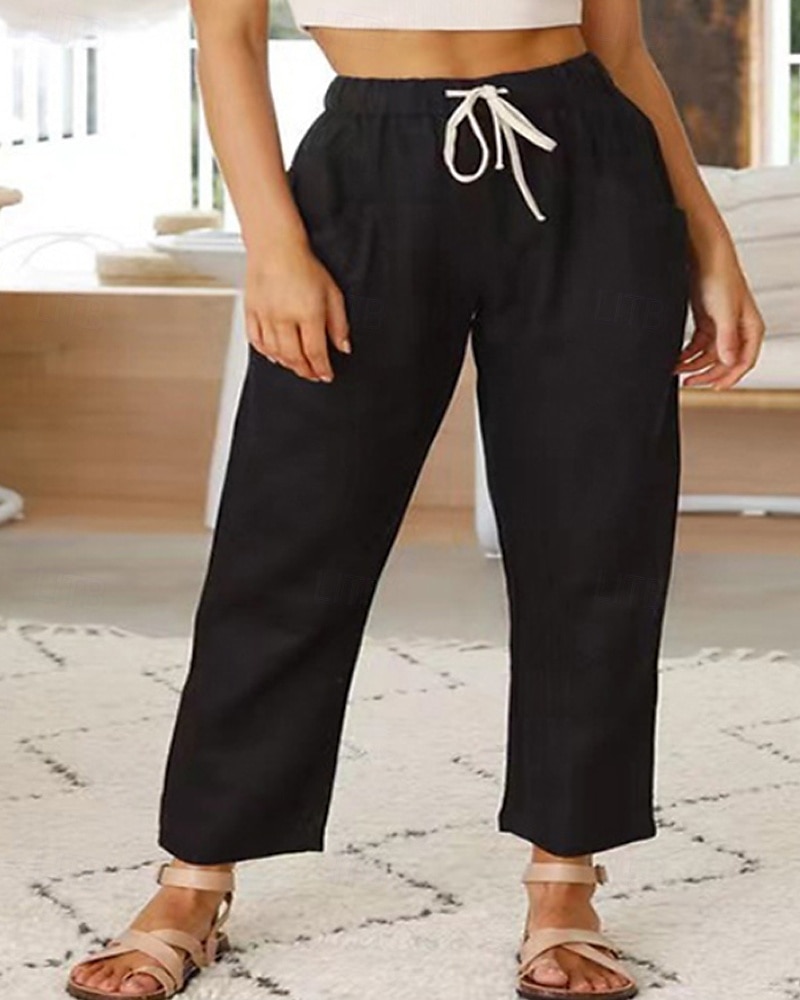 Per donna Pantaloni in cotone e lino Pantaloni Eleganti Moda Streetwear Lunghezza intera Naturale Semplice Tasca Design con Coulisse Elastica All'aperto Confortevole Vacanza Uscire Ruggine Blu cielo del 2025 a $22.99 –P5