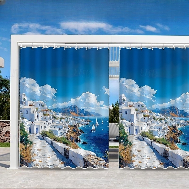 Vízálló Kültéri Függöny Magánélet Tolóteraszos Függöny Pergola Függönyök Fülekkel 3D Táj Szentorini A Kerti Pavilonhoz Erkélyhez Porchhoz Partira 1 Panel 2025 - $34.99 –P5