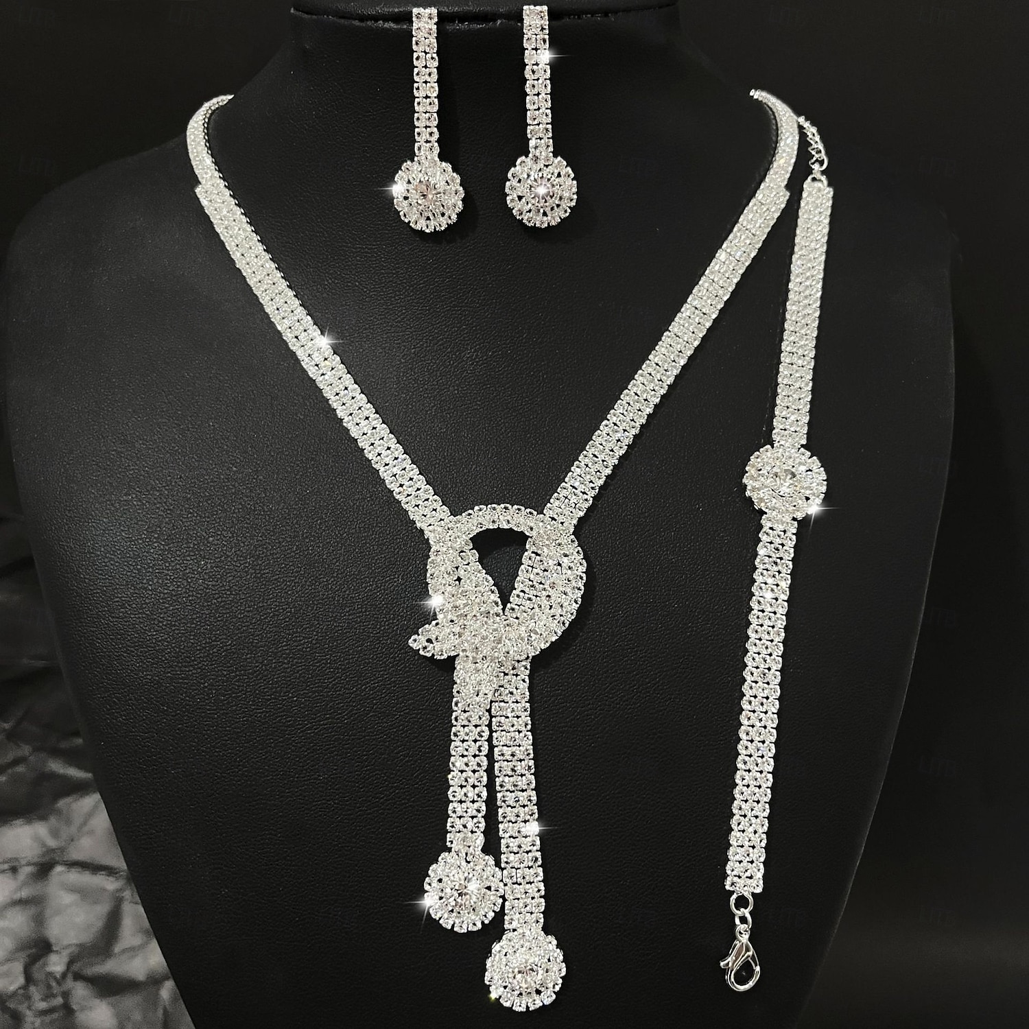 Brude smykker sett 1set Strass Legering Øredobber Halskjeder Armbånd Dame Elegant Mote Stilfull Smykkesett Til Bryllup Fest Spesiell Leilighet 2025 - $21.99 –P2