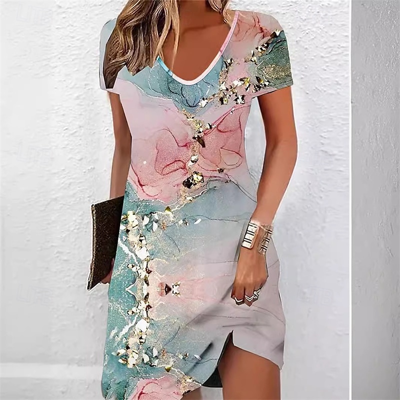 Dames Mini-jurk Zomerjurk Boho-jurk Modieus Modern Dagelijks Strand Weekend Normale pasvorm Bloemig Korte mouw V-hals Blozend Roze Zomer 2025 - $22.99 –P1