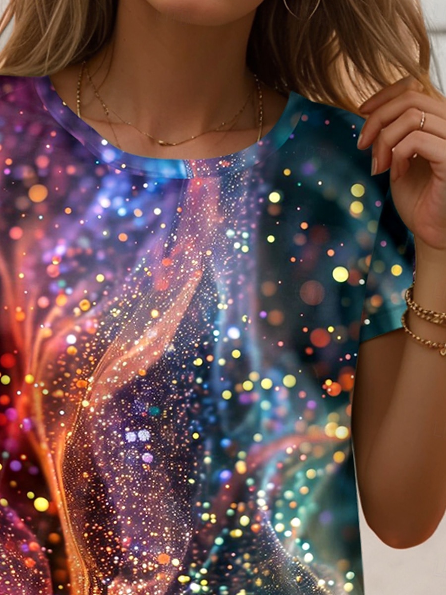Femmes T-shirt A Ombre Graphique Abstrait ancien Élégant Occasionnel Manche Courte Col rond Hauts Réguliers Quotidien Imprimé Arc-en-ciel Été de 2025 ? $19.99 –P2