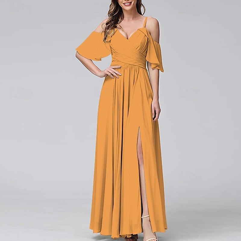 Femmes Robe Longue Maxi Robe Robe de Bal Robe de Soirée Robe de Cocktail Mode Soirée Occasion Spéciale Date Coupe régulière Uni Manche Courte Col en V Jaune Vert Claire Bleu Vert Été de 2025 ? $31.99 –P10
