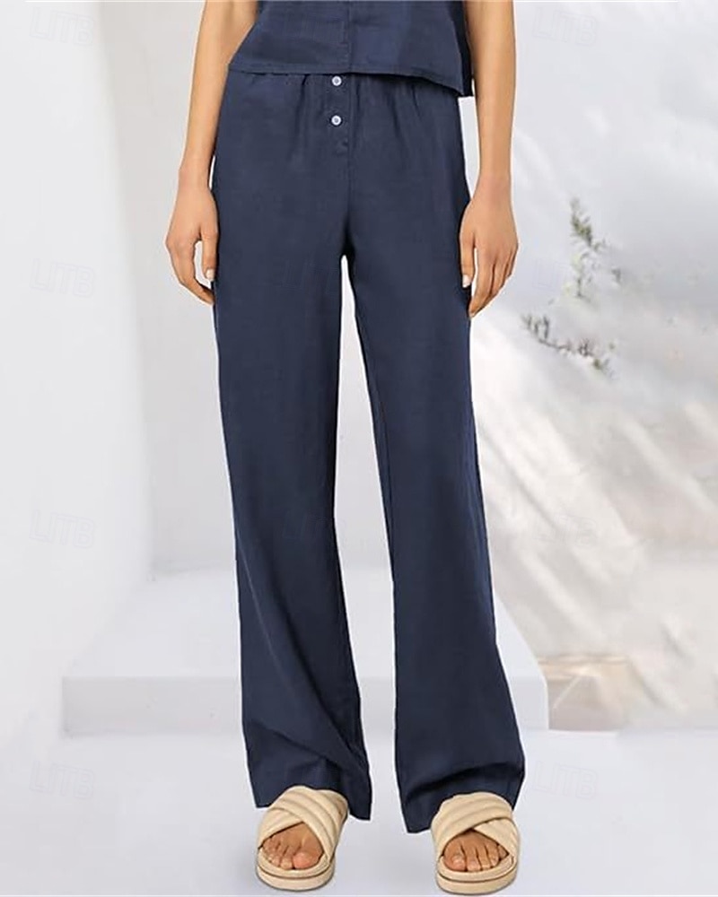Per donna Pantaloni in cotone e lino Pantaloni Palazzo Moda Streetwear Comfort Lunghezza intera Misura del girovita medio Semplice Tasca Elastico in vita Comodo All'aperto Confortevole Streetwear del 2025 a $27.99 –P20